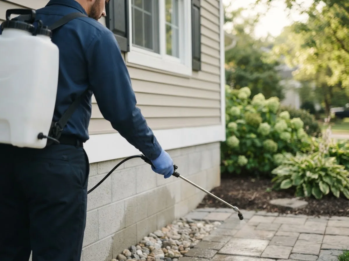 Pest control technician inspecting a home in Irwin, OH